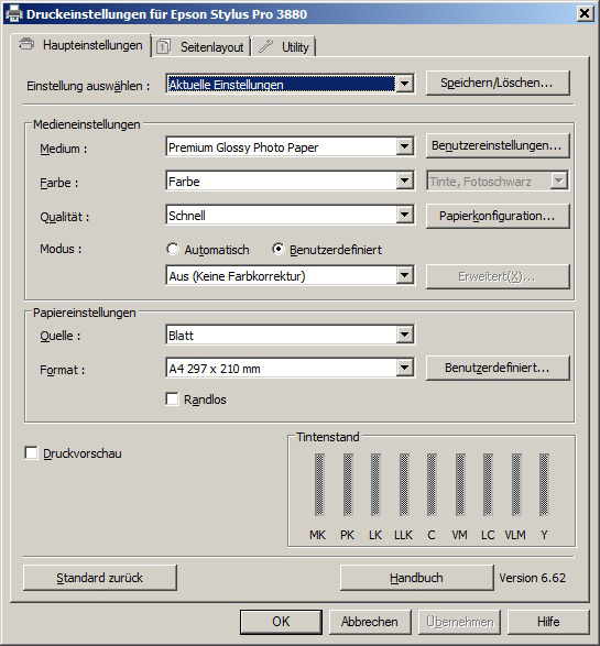 Druckeinstellunhg epson3880